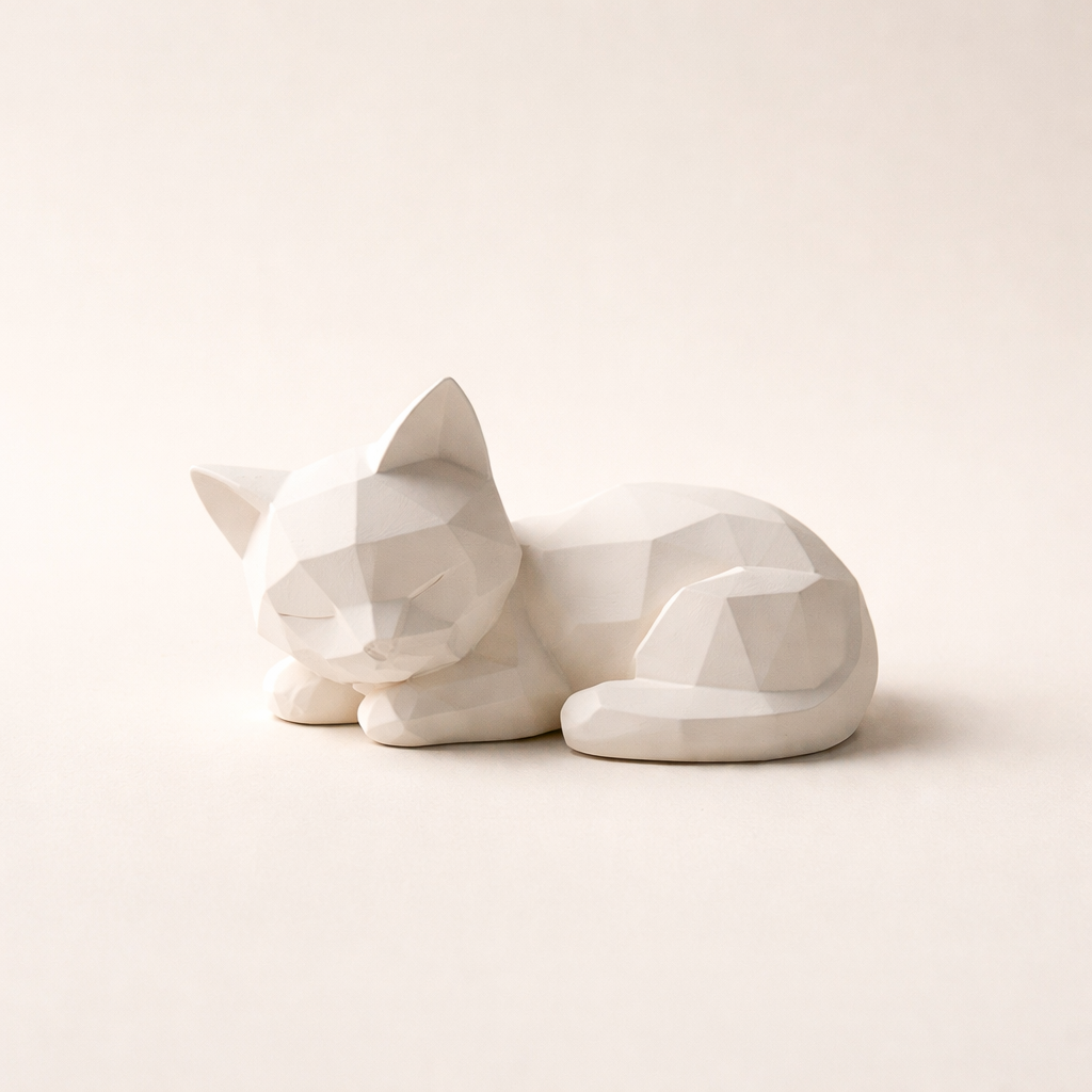 Geometric Sleeping Cat Figurine – Minimalist Modern Animal Sculpture for Home & Desk Décor