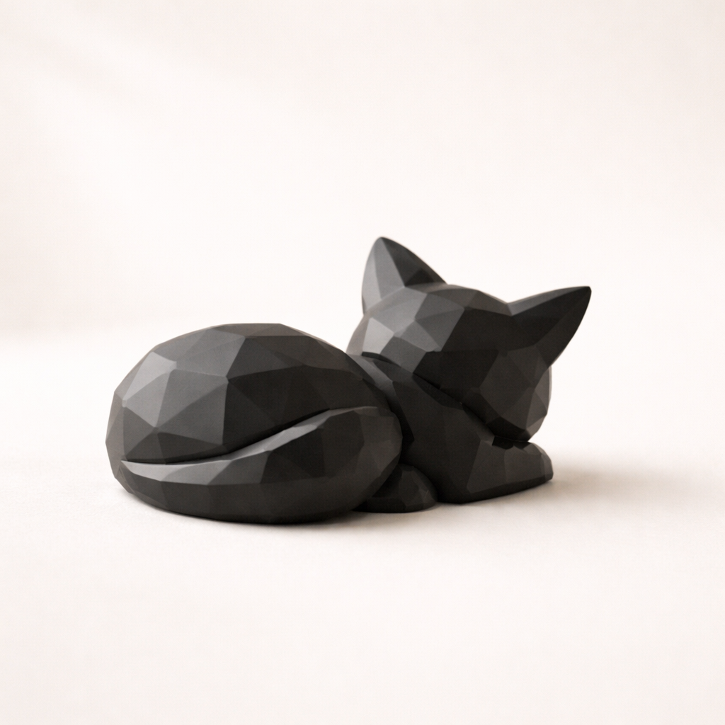Geometric Sleeping Cat Figurine – Minimalist Modern Animal Sculpture for Home & Desk Décor
