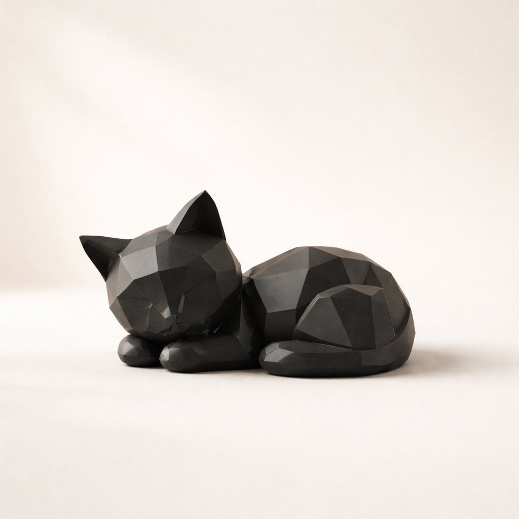 Geometric Sleeping Cat Figurine – Minimalist Modern Animal Sculpture for Home & Desk Décor