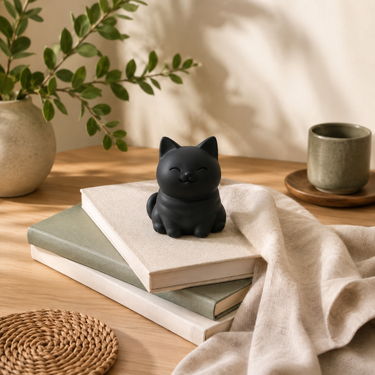 Minimalist Smiling Cat Figurine – Modern Home Decor Accent