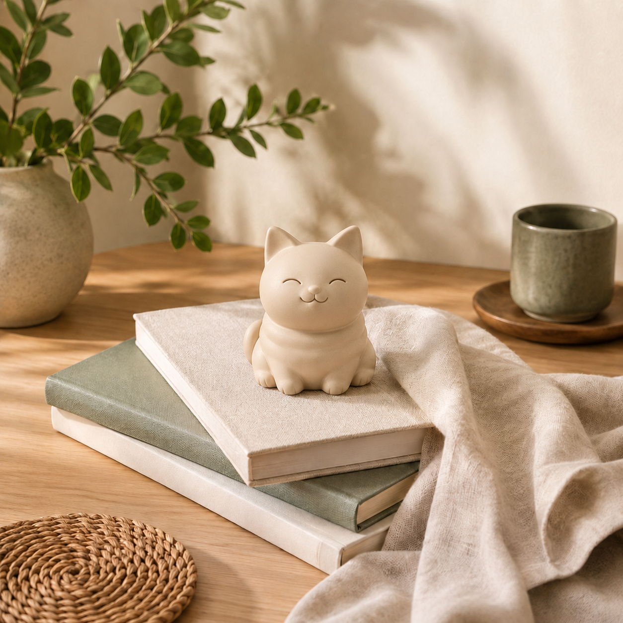 Minimalist Smiling Cat Figurine – Modern Home Decor Accent