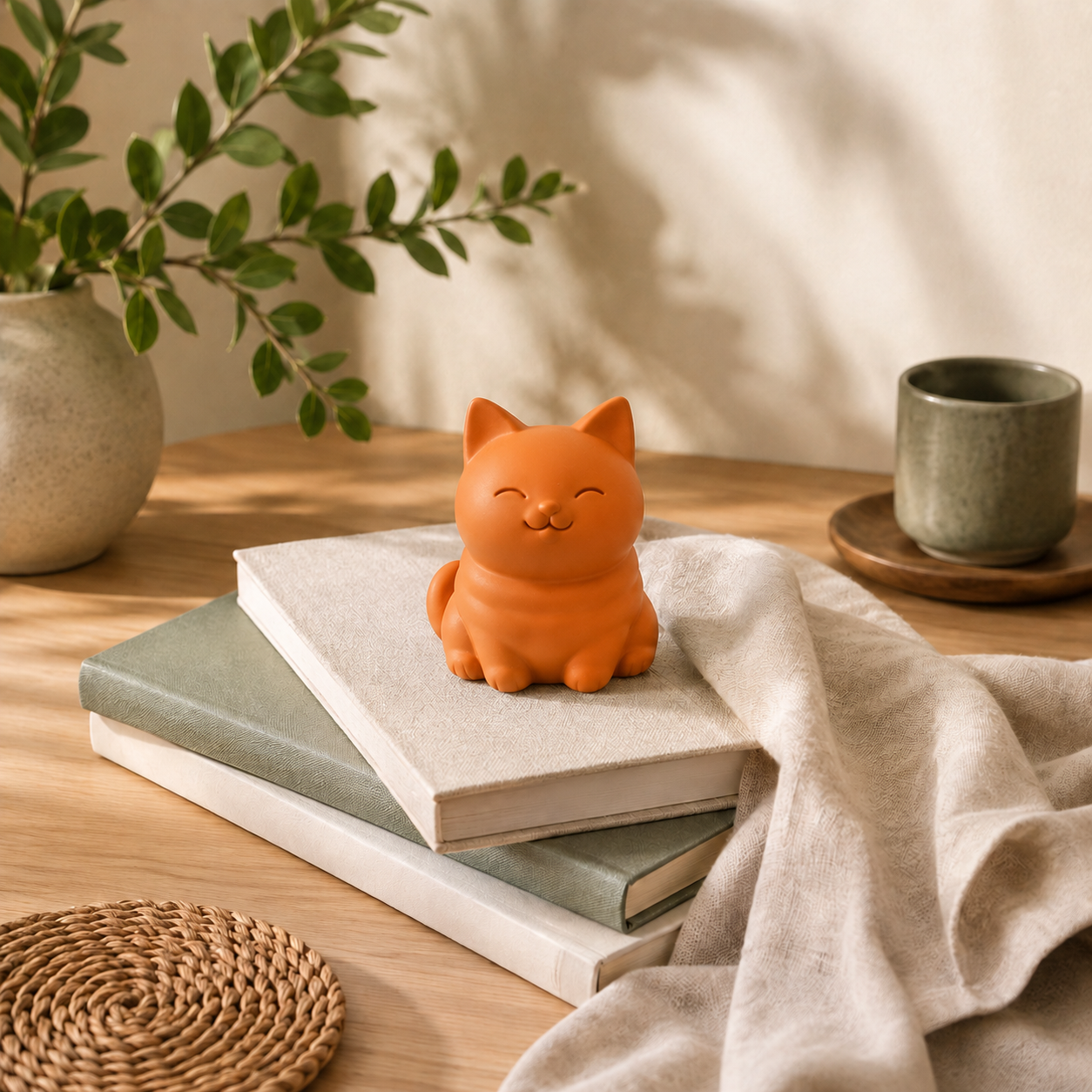 Minimalist Smiling Cat Figurine – Modern Home Decor Accent