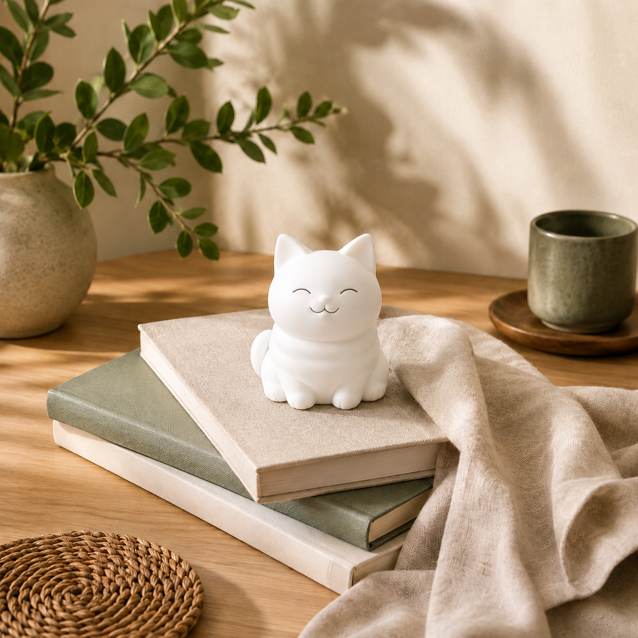 Minimalist Smiling Cat Figurine – Modern Home Decor Accent