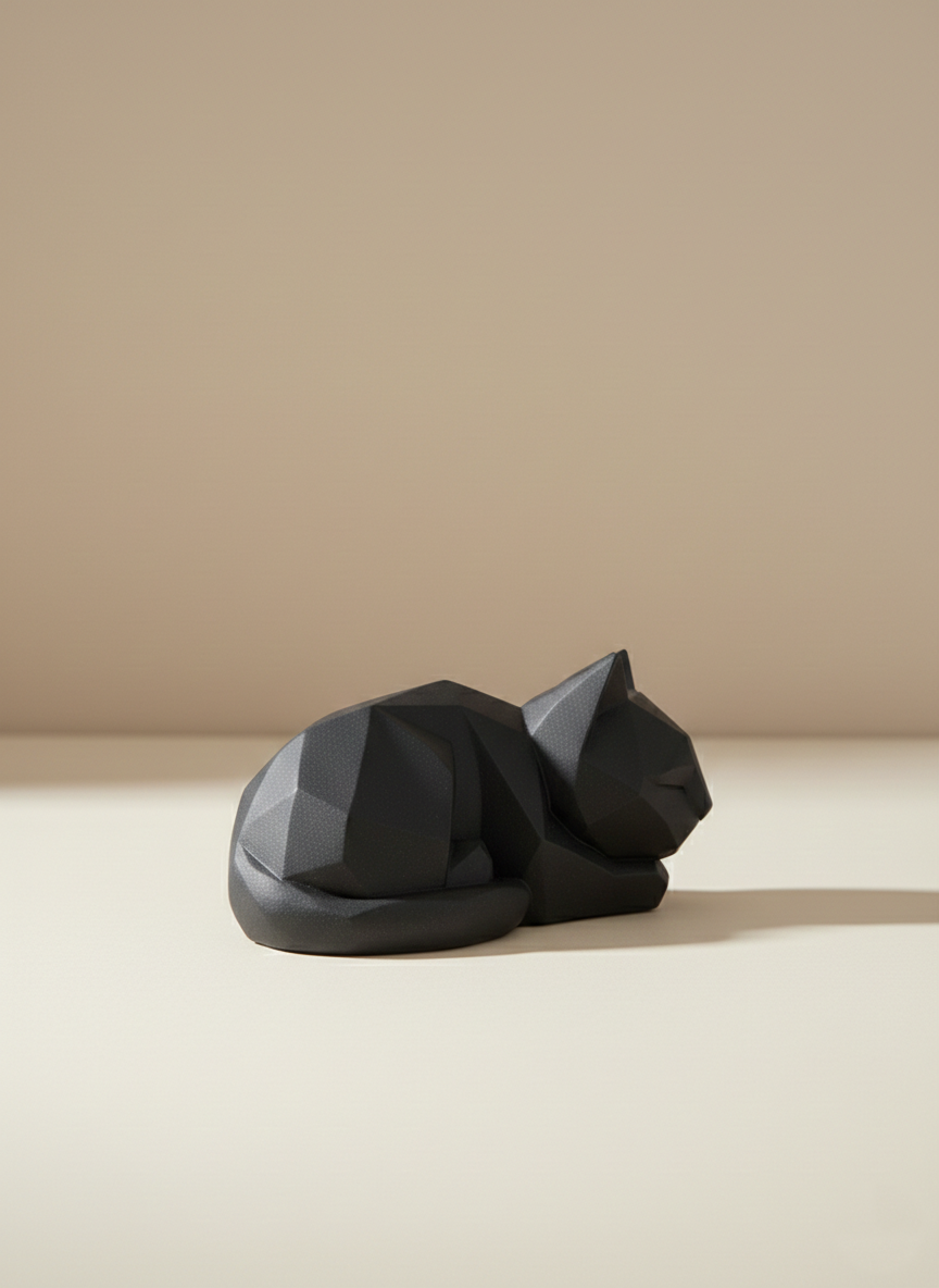 Geometric Feline Muse: Modern Low-Poly Cat Sculpture