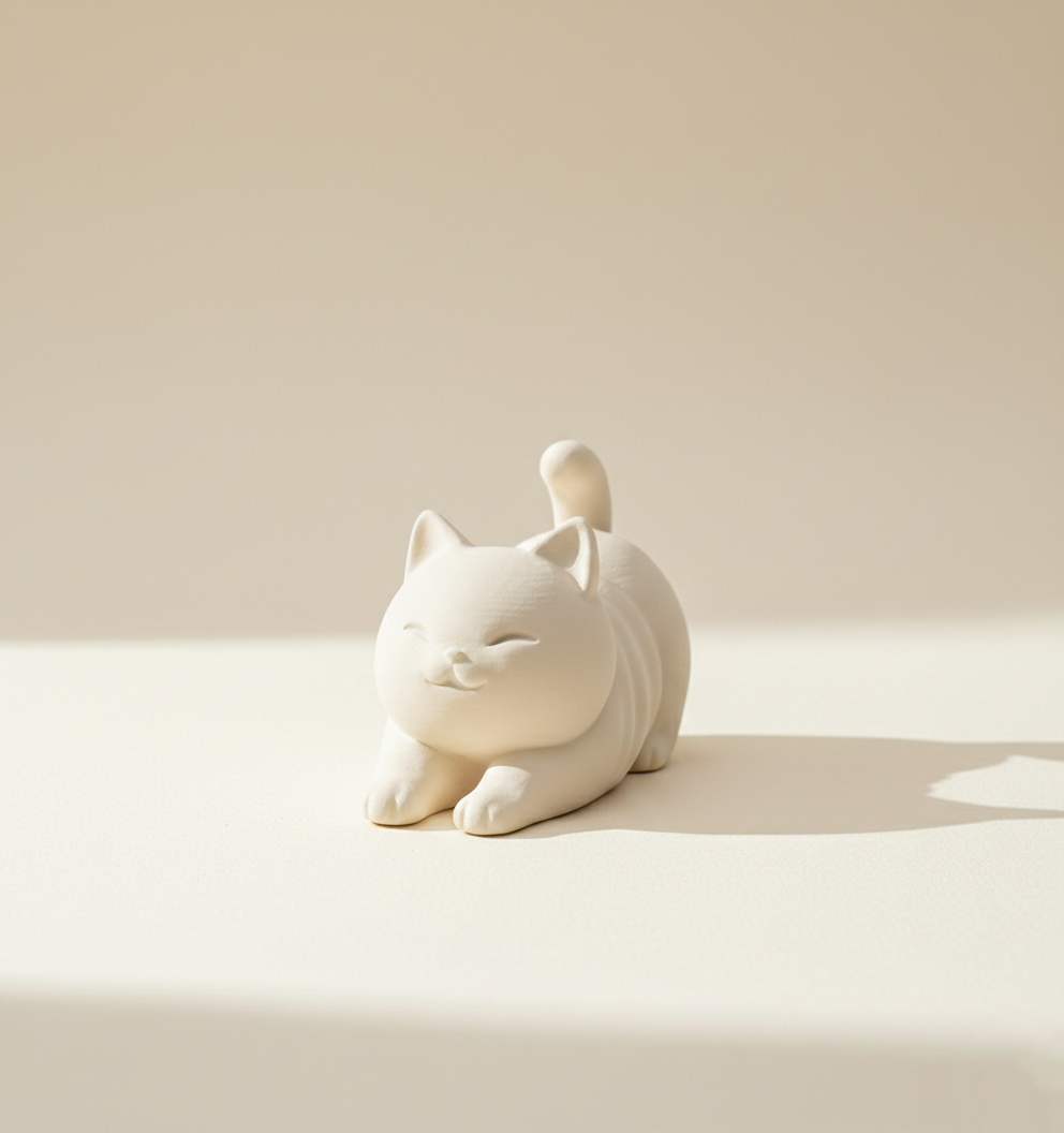 Zen Stretch Feline Sculpture | Minimalist Home Decor