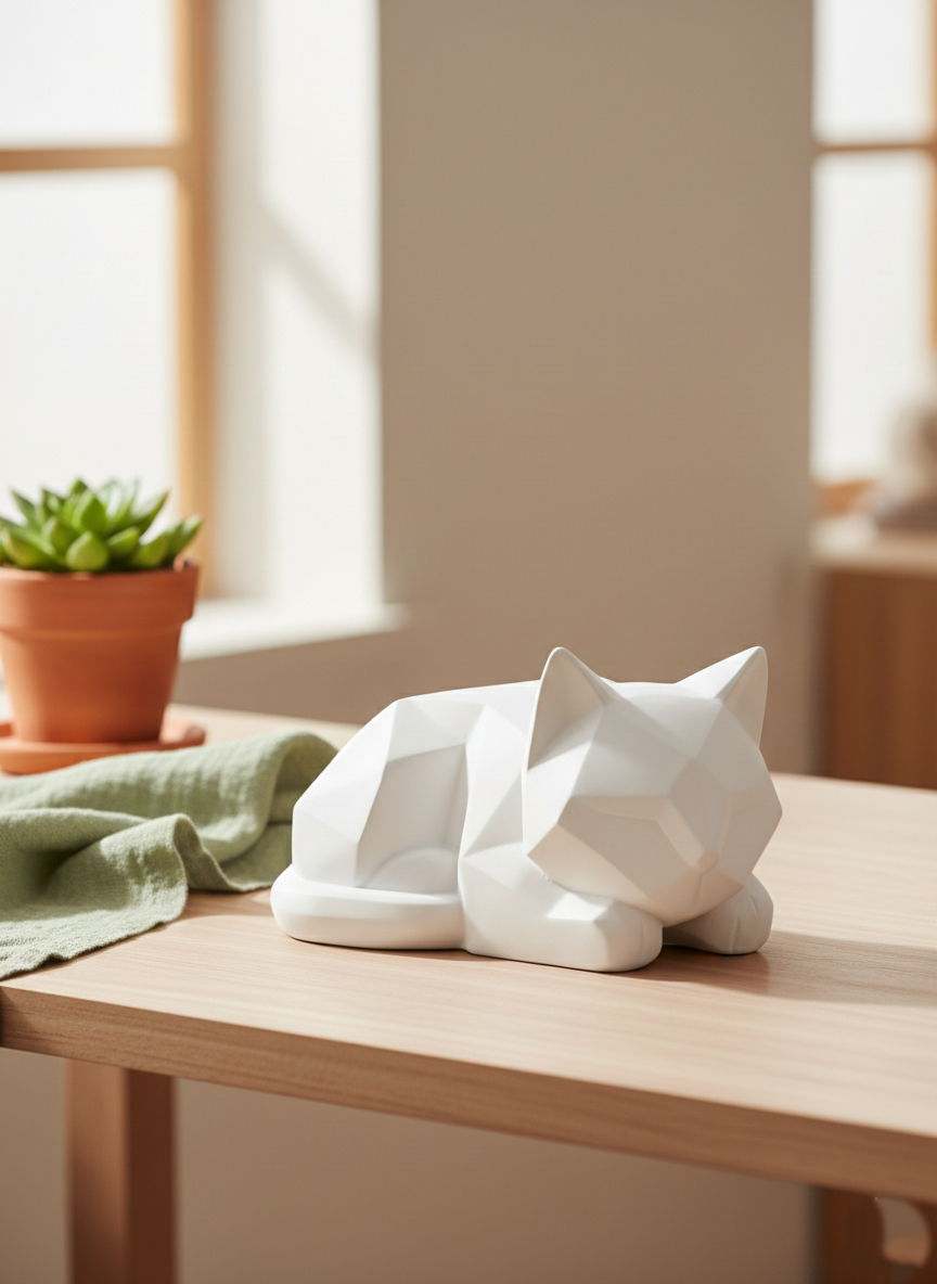 Geometric Feline Muse: Modern Low-Poly Cat Sculpture