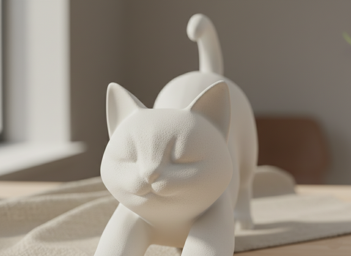 The Stretching Zen Cat: Modern Minimalist Sculpture