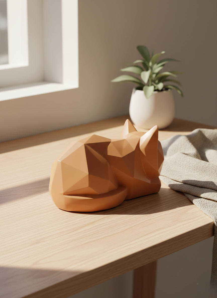 Geometric Feline Muse: Modern Low-Poly Cat Sculpture