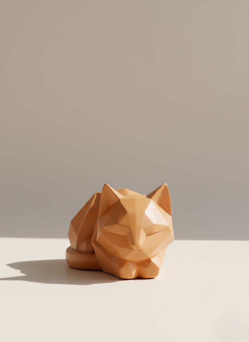 Geometric Feline Muse: Modern Low-Poly Cat Sculpture