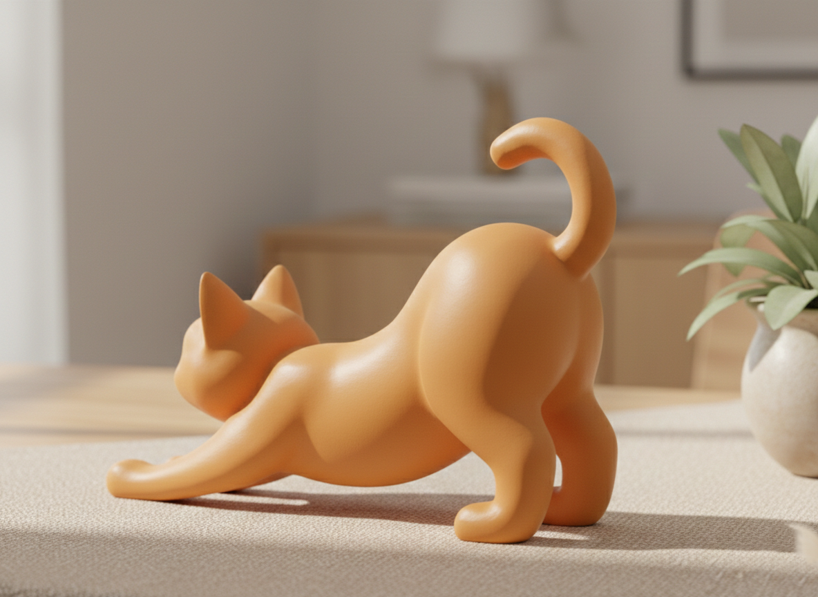 The Stretching Zen Cat: Modern Minimalist Sculpture