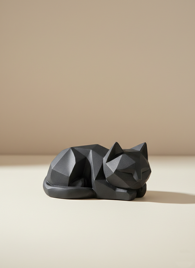 Geometric Feline Muse: Modern Low-Poly Cat Sculpture