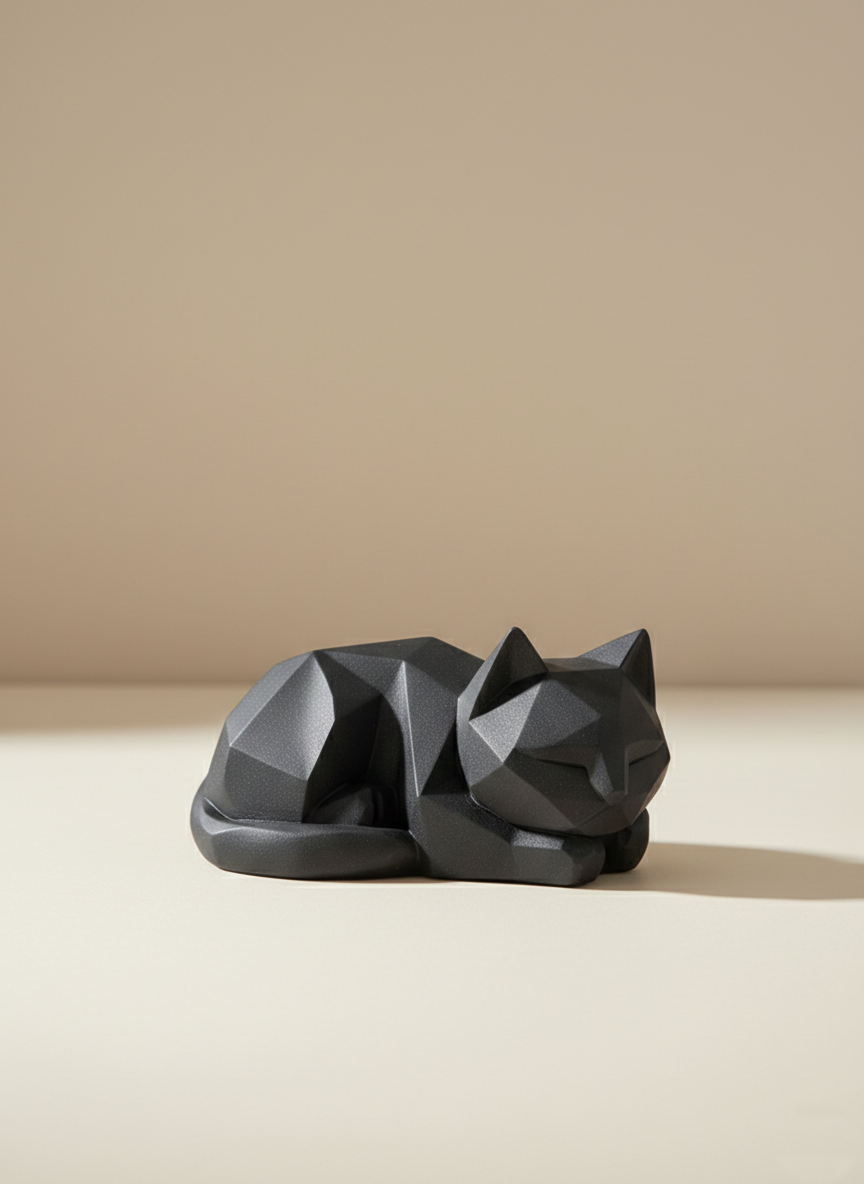 Geometric Feline Muse: Modern Low-Poly Cat Sculpture