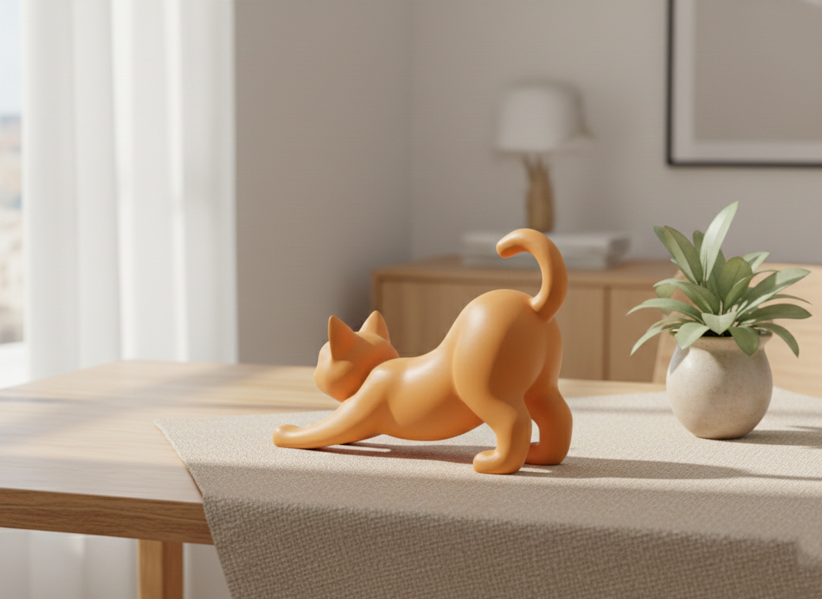 The Stretching Zen Cat: Modern Minimalist Sculpture