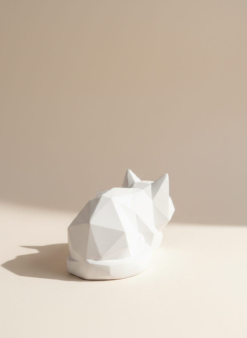 Geometric Feline Muse: Modern Low-Poly Cat Sculpture