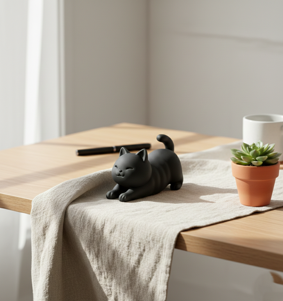 Zen Stretch Feline Sculpture | Minimalist Home Decor