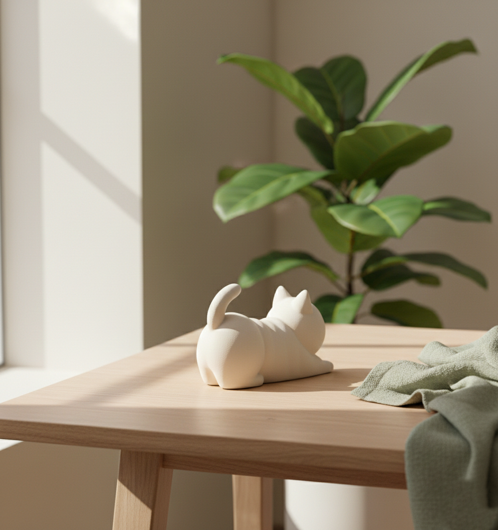 Zen Stretch Feline Sculpture | Minimalist Home Decor