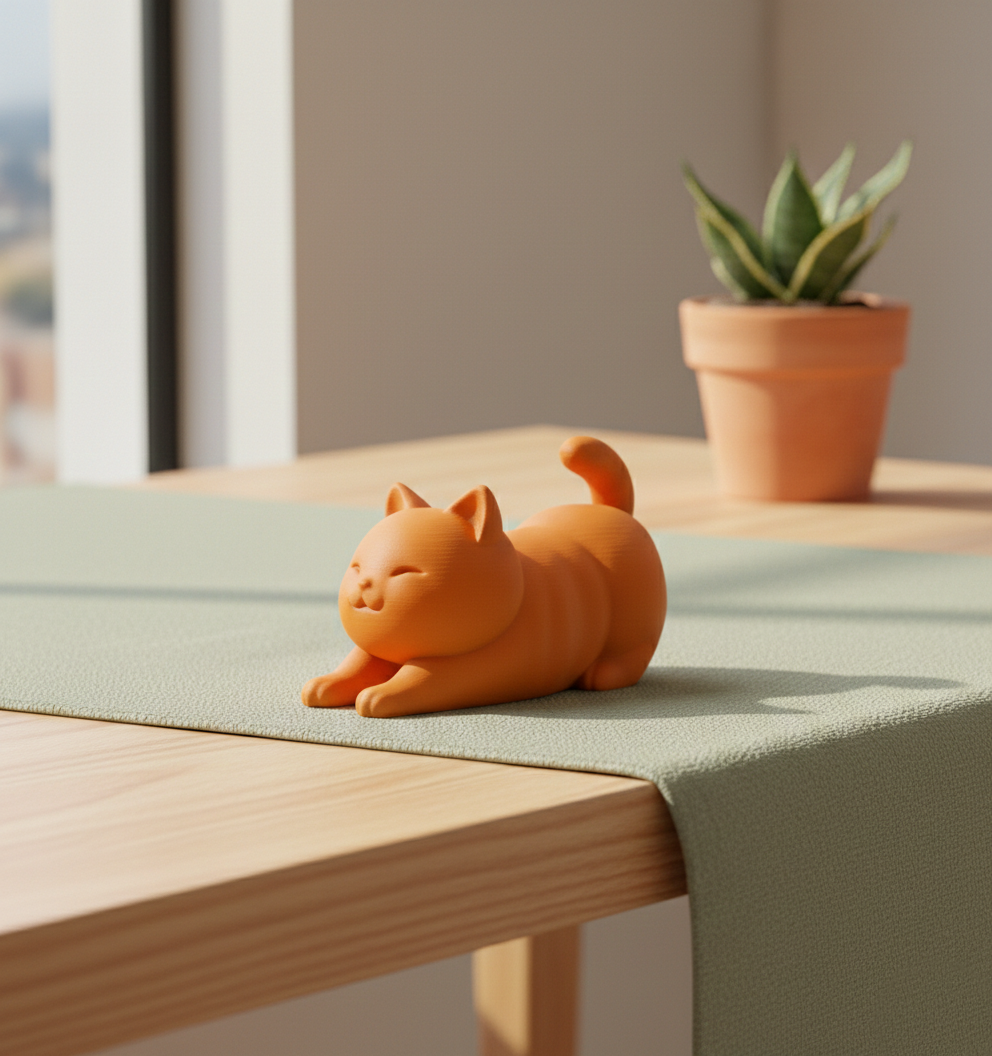 Zen Stretch Feline Sculpture | Minimalist Home Decor