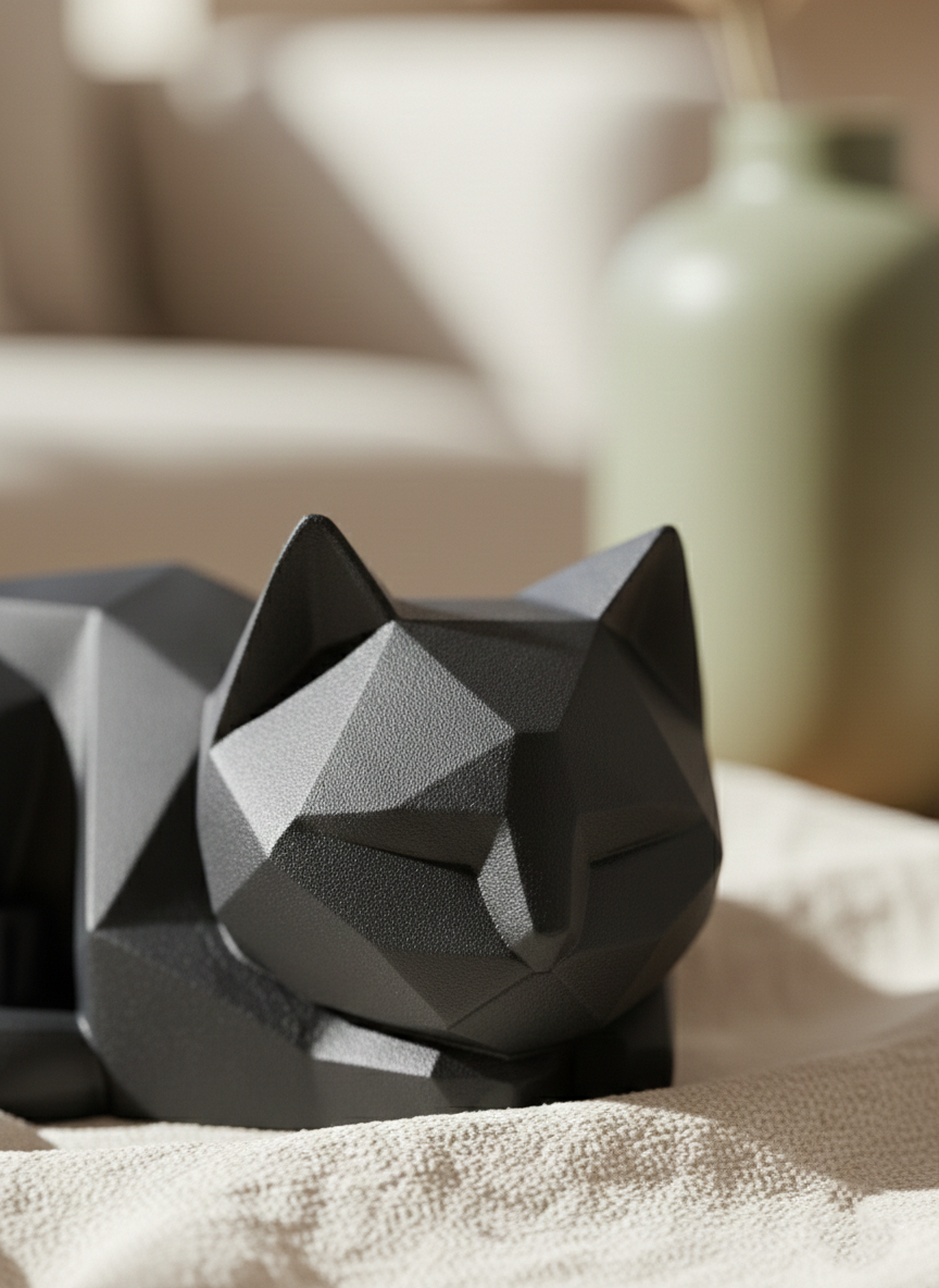 Geometric Feline Muse: Modern Low-Poly Cat Sculpture