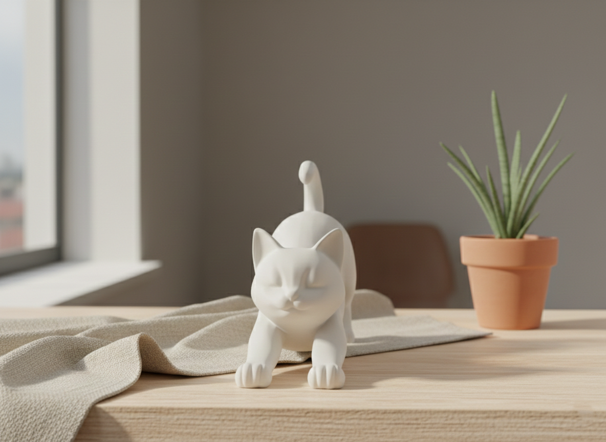The Stretching Zen Cat: Modern Minimalist Sculpture