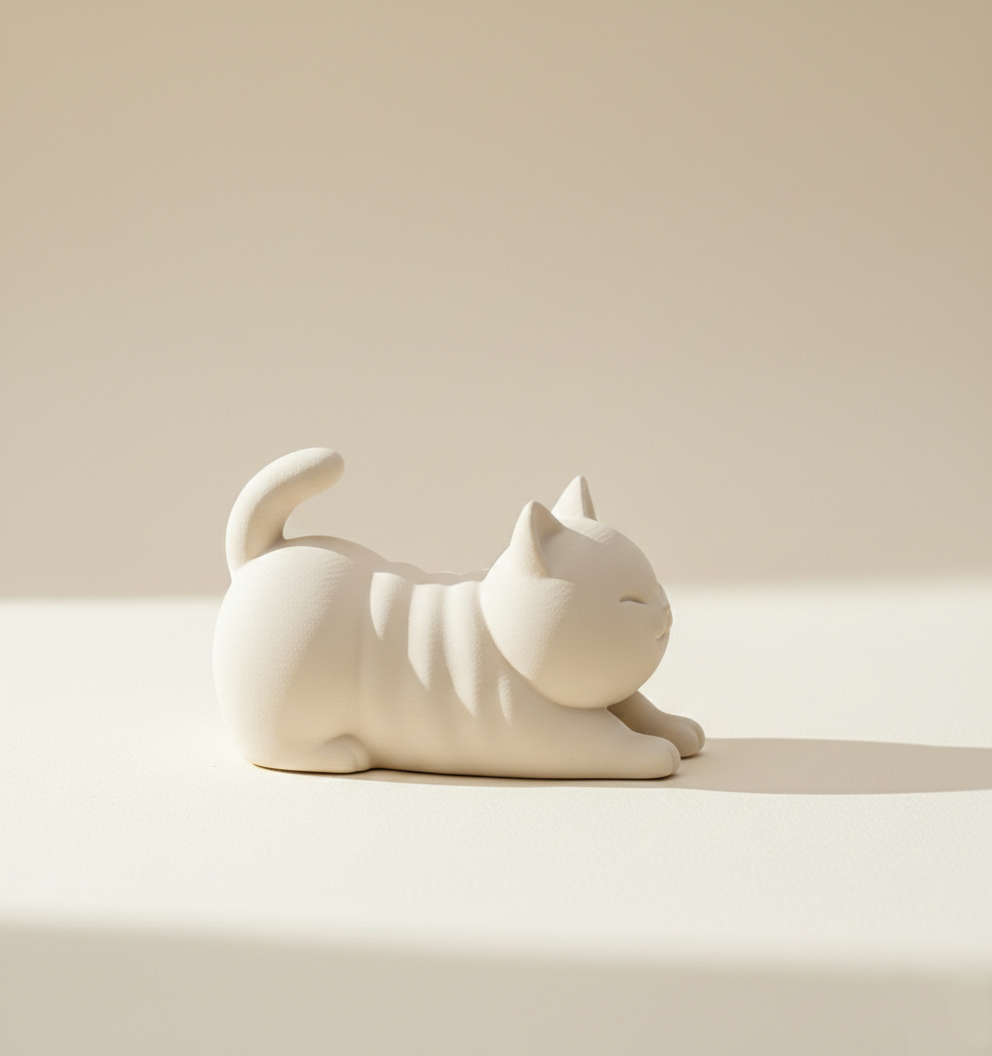 Zen Stretch Feline Sculpture | Minimalist Home Decor