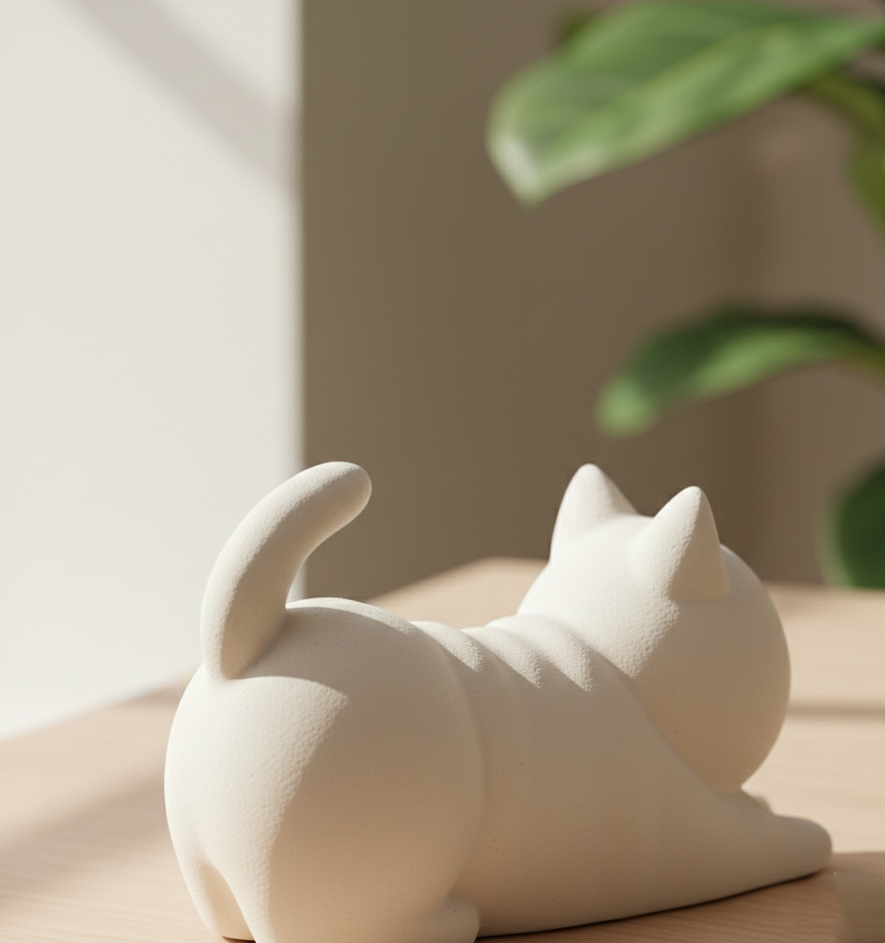 Zen Stretch Feline Sculpture | Minimalist Home Decor