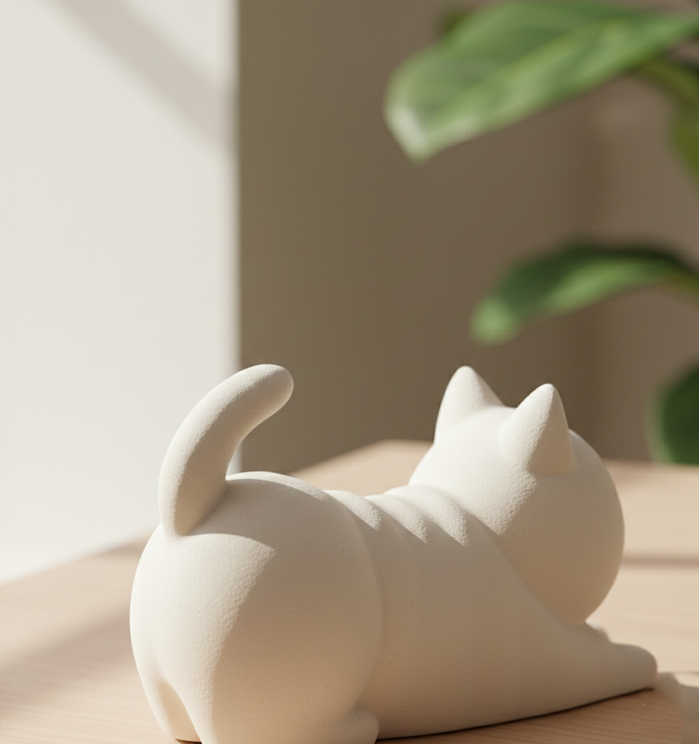 Zen Stretch Feline Sculpture | Minimalist Home Decor