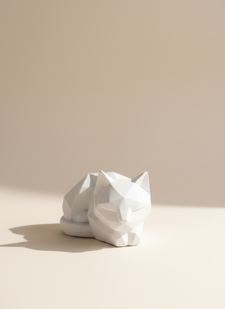 Geometric Feline Muse: Modern Low-Poly Cat Sculpture