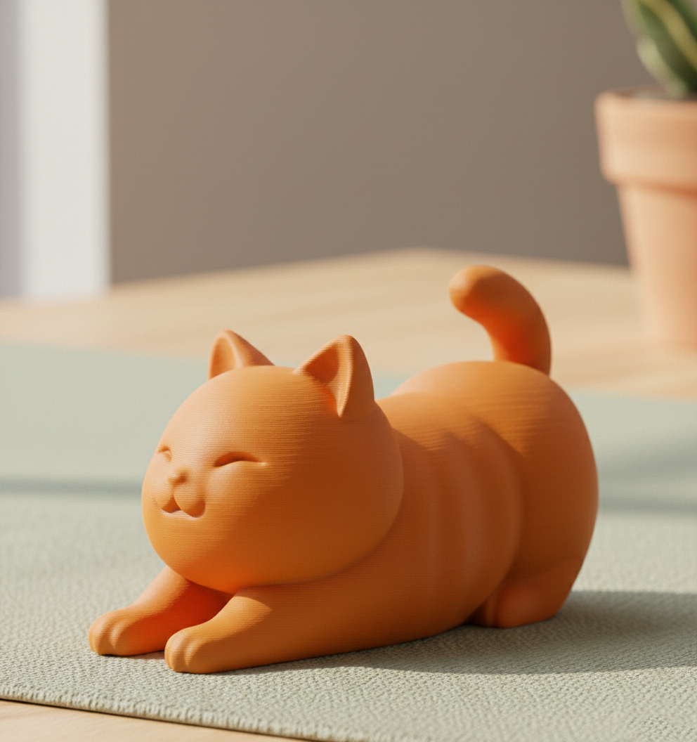 Zen Stretch Feline Sculpture | Minimalist Home Decor