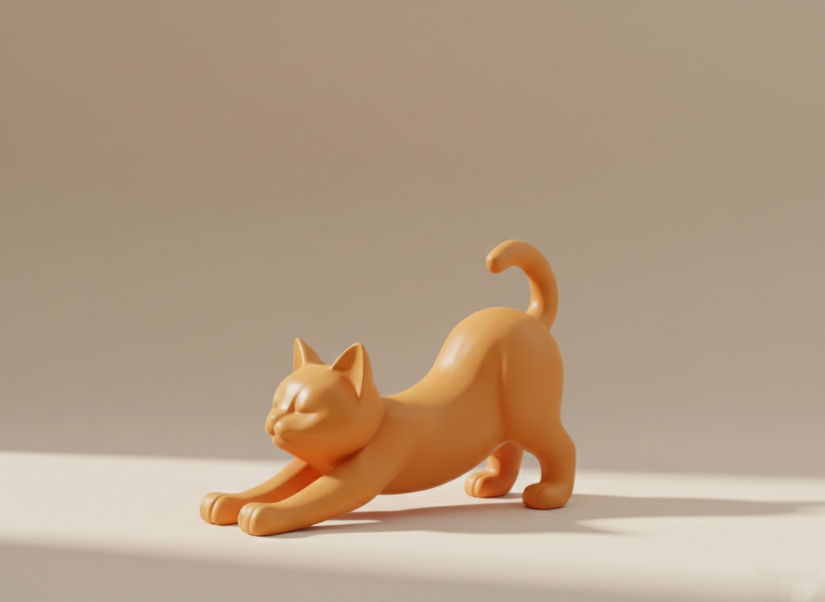The Stretching Zen Cat: Modern Minimalist Sculpture