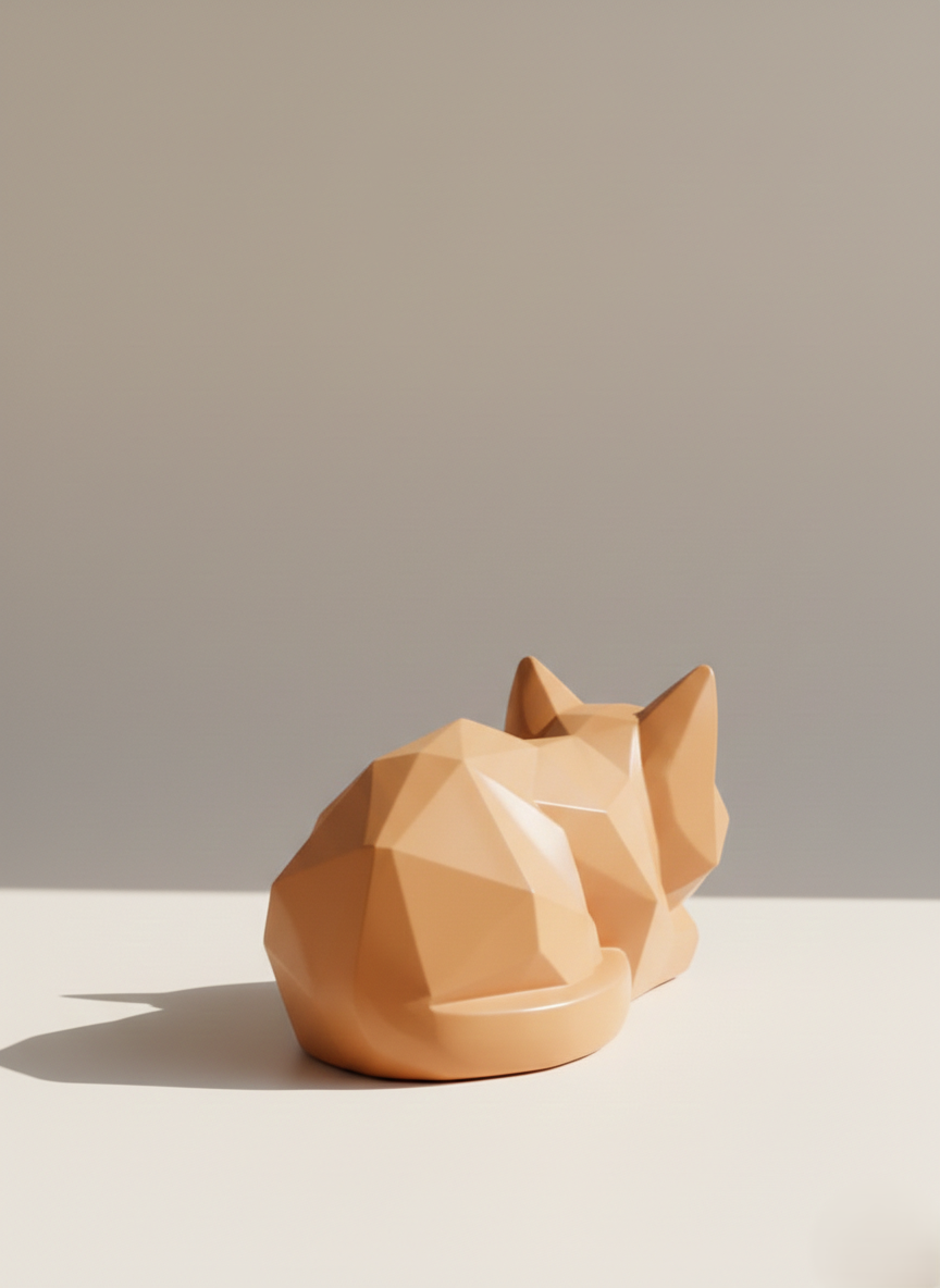 Geometric Feline Muse: Modern Low-Poly Cat Sculpture
