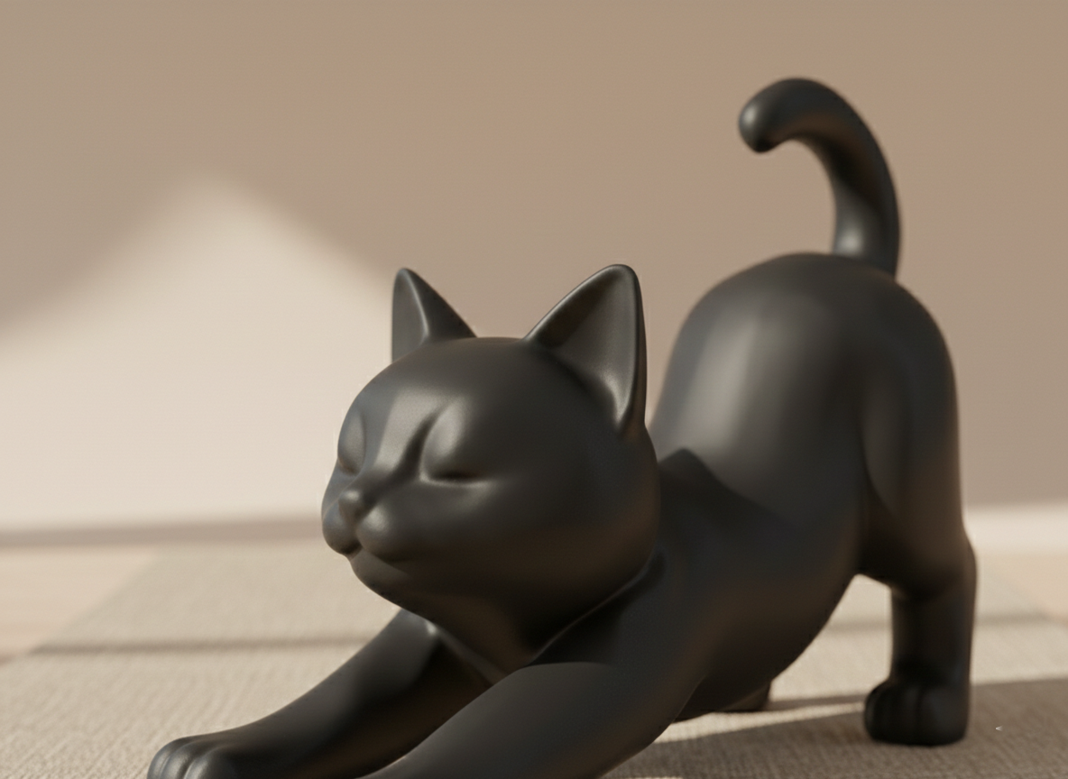 The Stretching Zen Cat: Modern Minimalist Sculpture