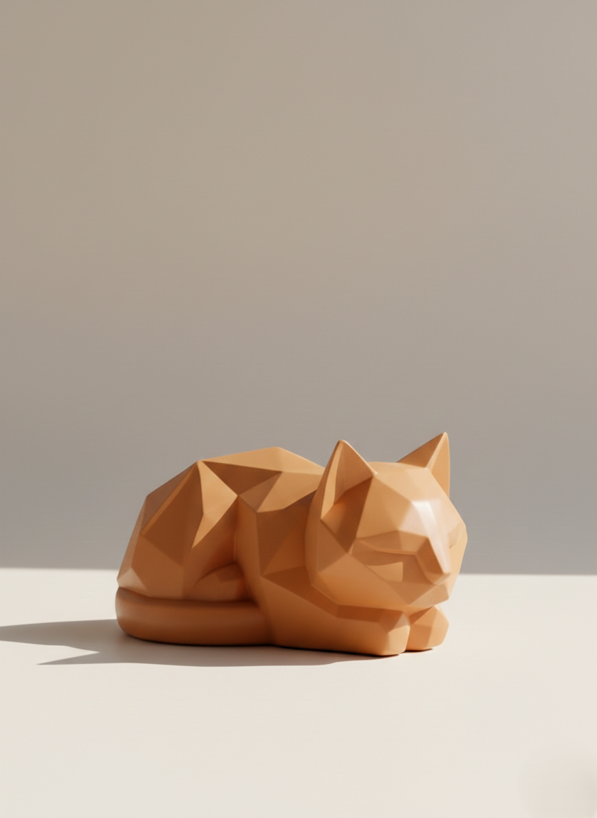 Geometric Feline Muse: Modern Low-Poly Cat Sculpture